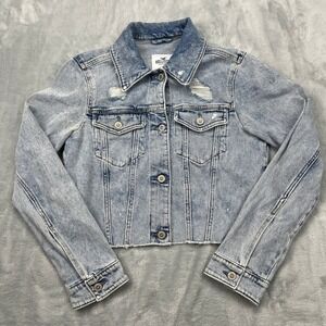 Hollister Distressed Denim Jean Jacket Women's Small Light Wash Cropped